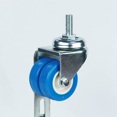 50mm Diameter Twin Wheel Casters Threaded Stem Blue PVC Light Duty Casters Low Profile