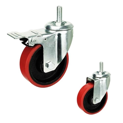 Smooth PU Iron 4 Inch Medium Duty Ball Bearing Swivel Stem Caster Wheel With Lock