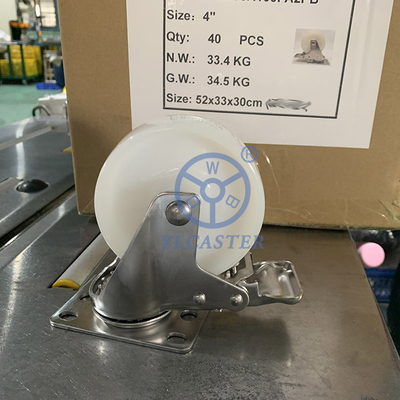 4 Inch White Stainless Steel Casters Solid Nylon Plate Type Swivel